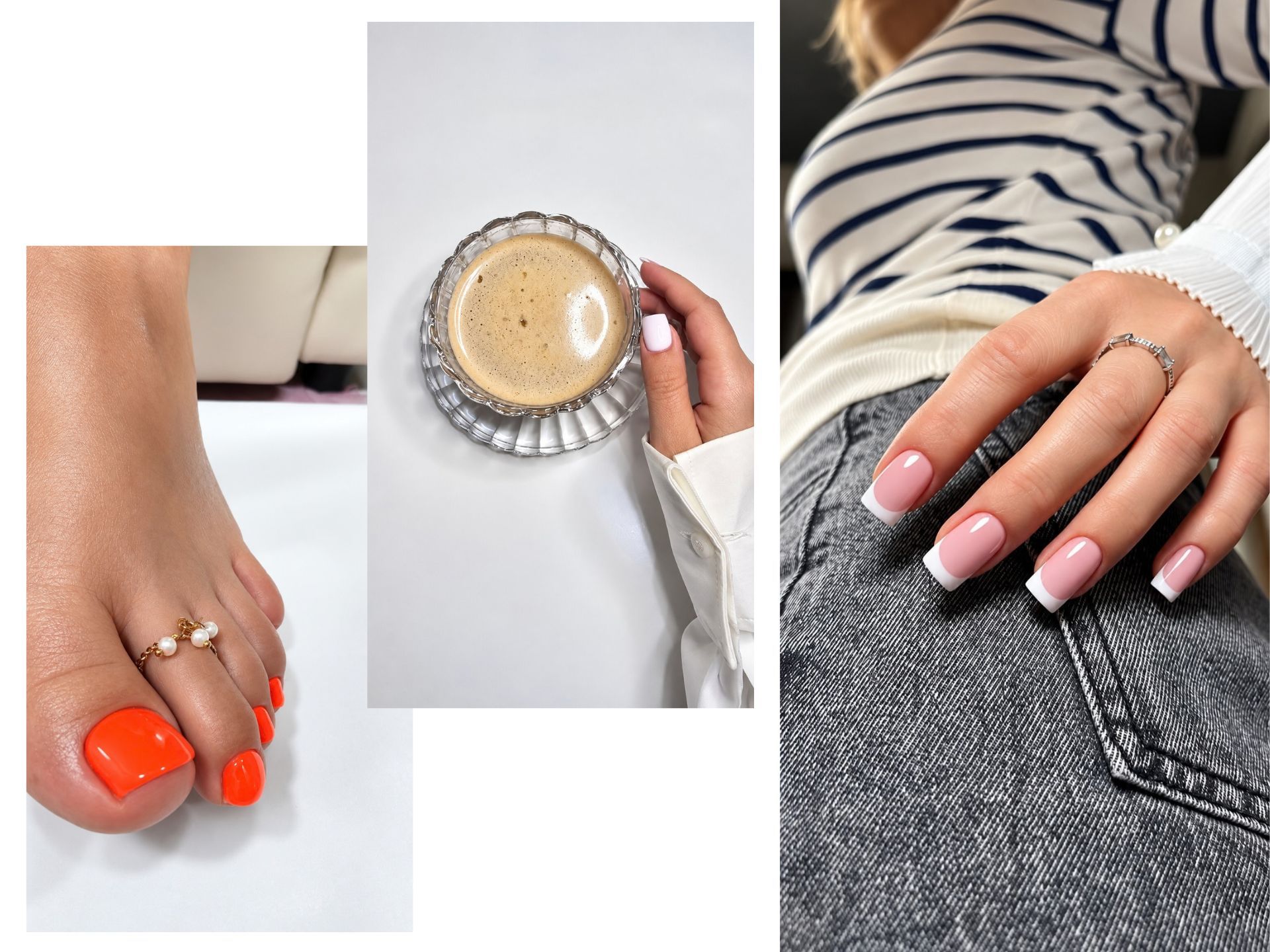 Pedicure z pomarańczowym lakierem